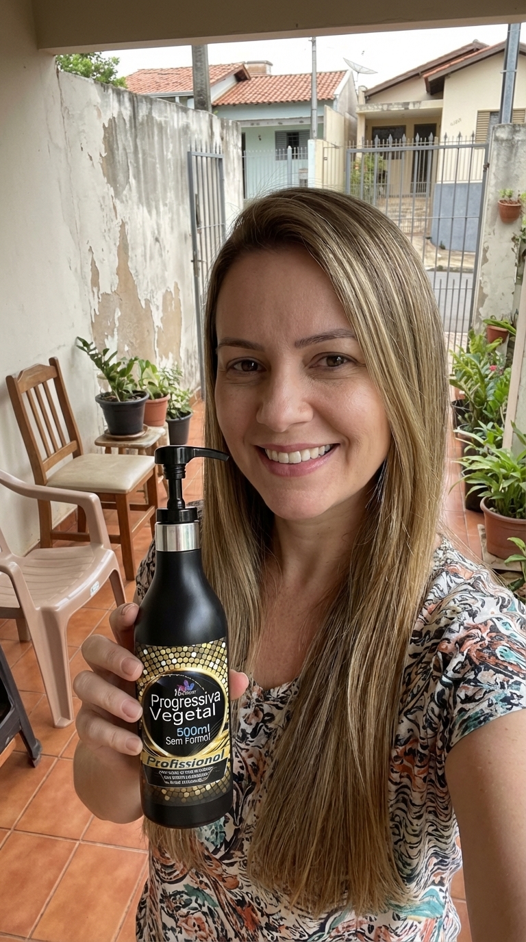 Cliente loira usando a Progressiva Vegetal Havana